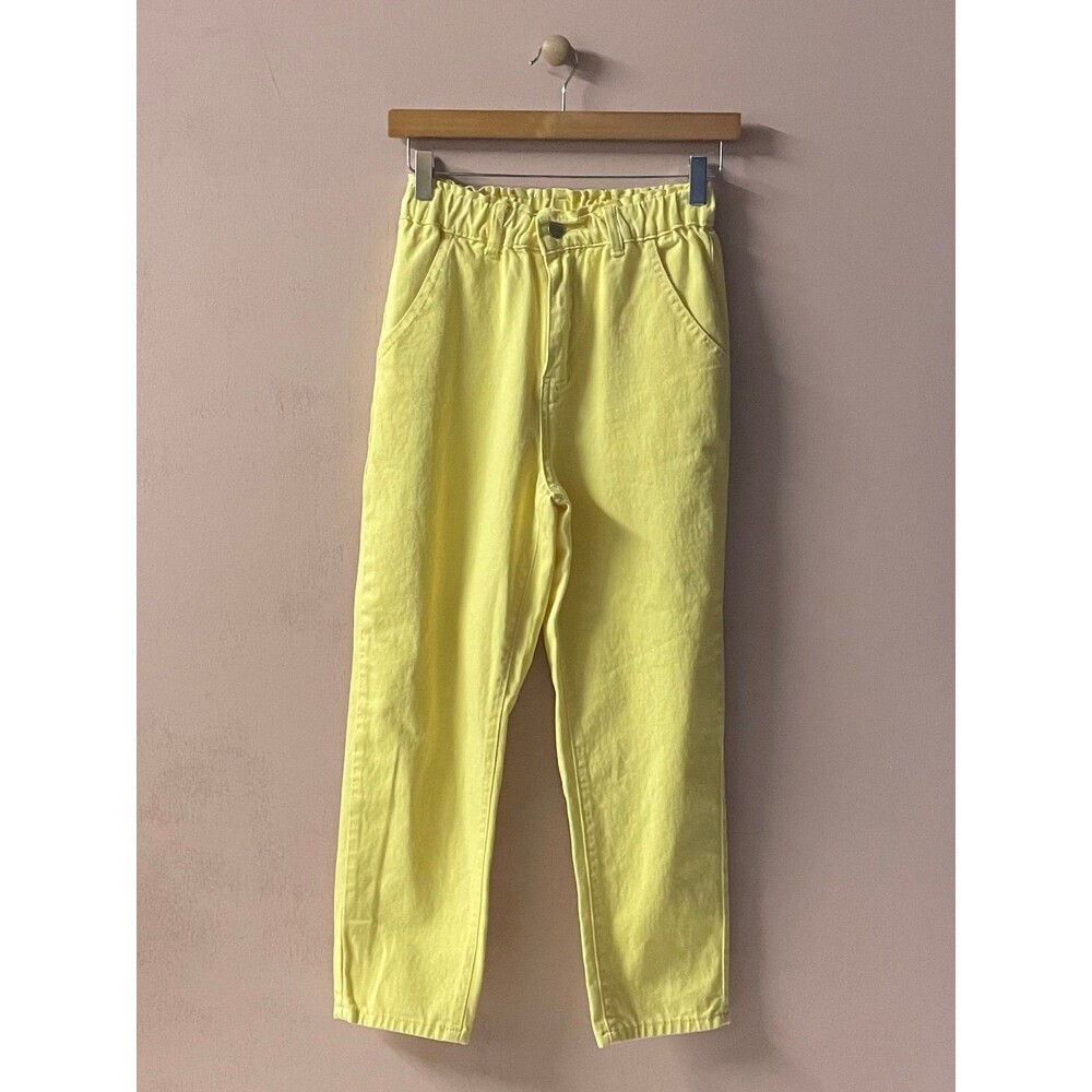 Women’s Light Yellow Elastic Waist Mom Jeans Size 24
